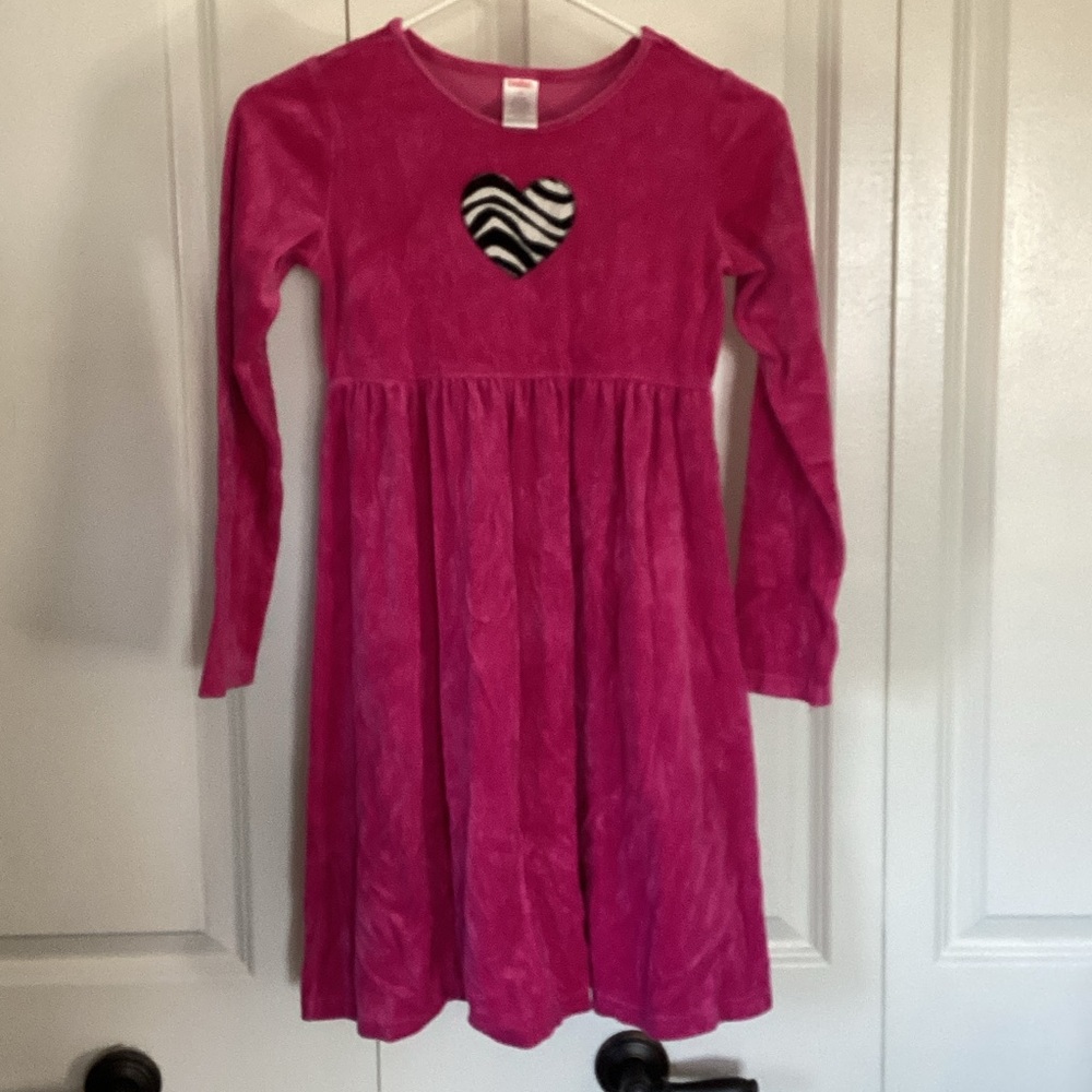 Gymboree Bright Pink Velvet Long-Sleeve Dress with Zebra Heart